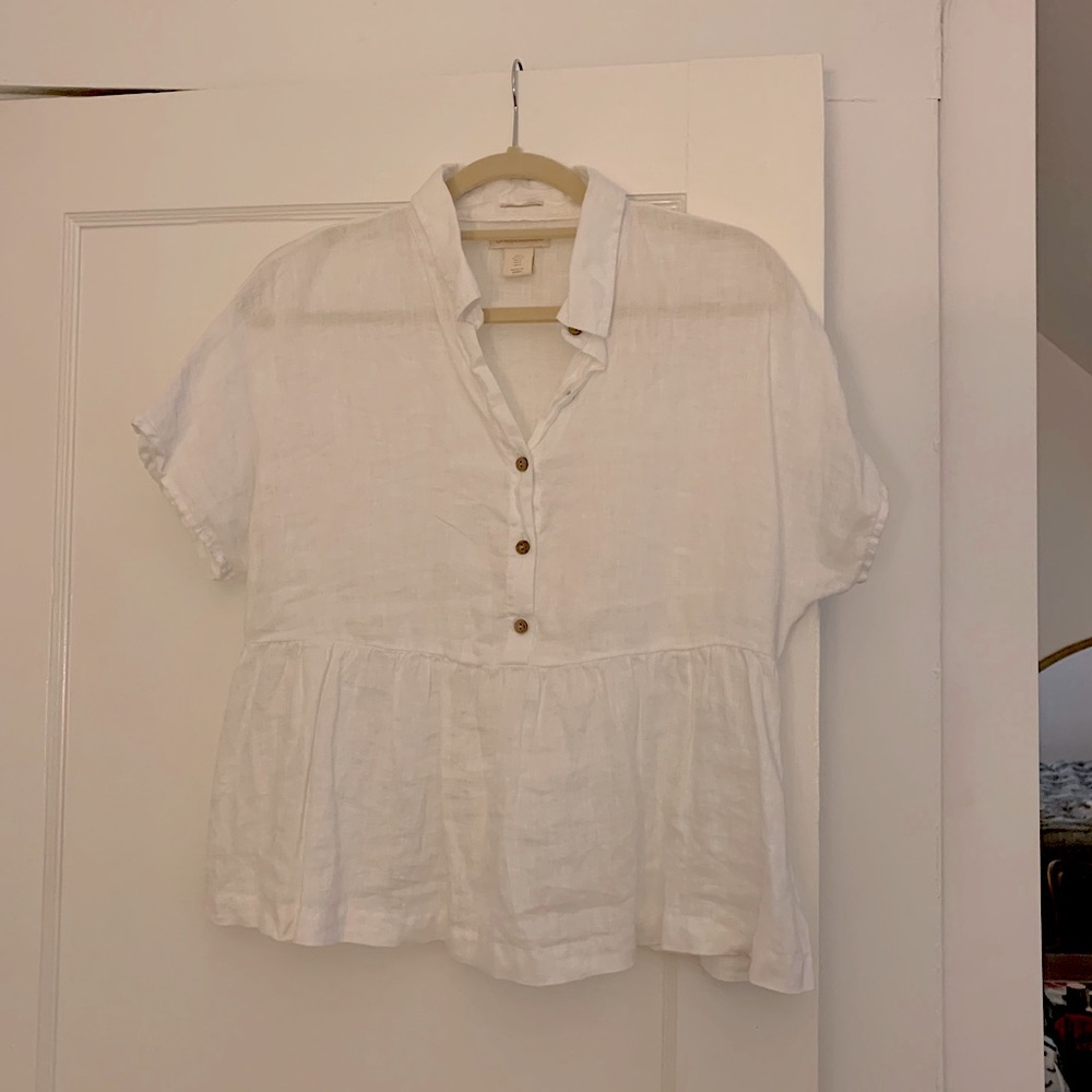 Catherine Maladrino white linen baby doll blouse